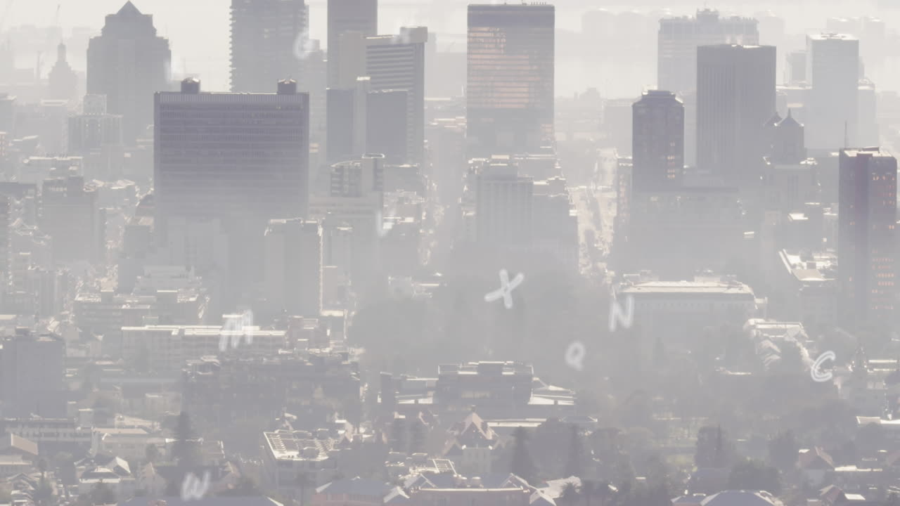 도시 풍경에 대한 문자 및 데이터 처리의 애니메이션