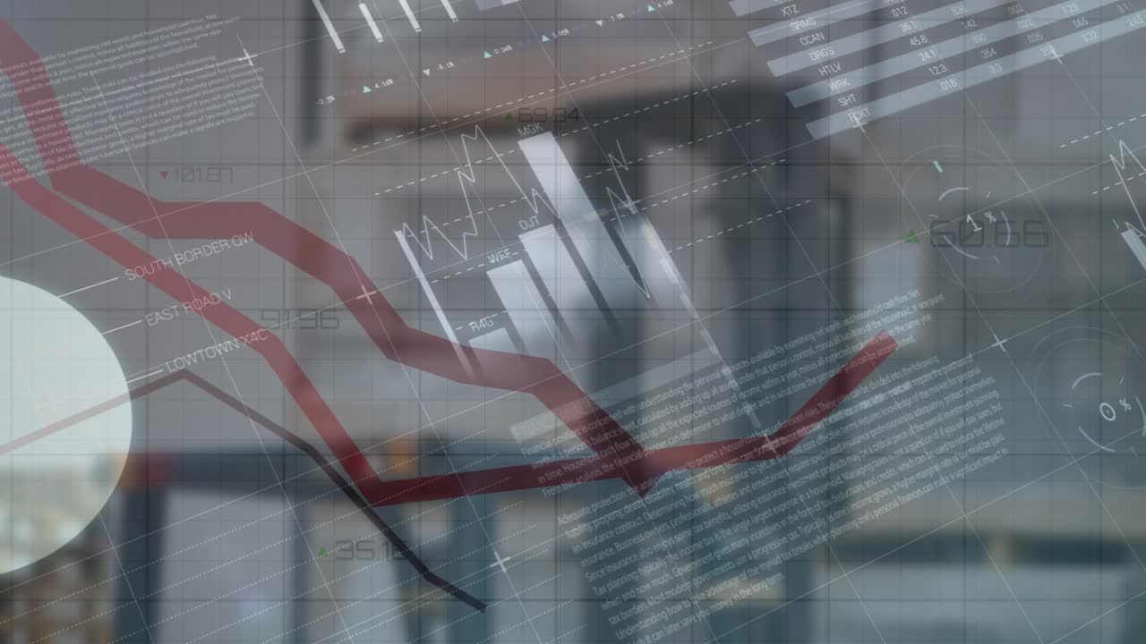 Animation of financial data and graphs over warehouse