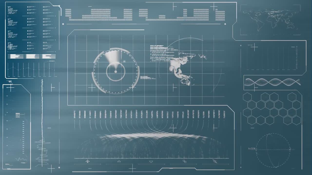 animación del procesamiento de datos sobre un fondo azul