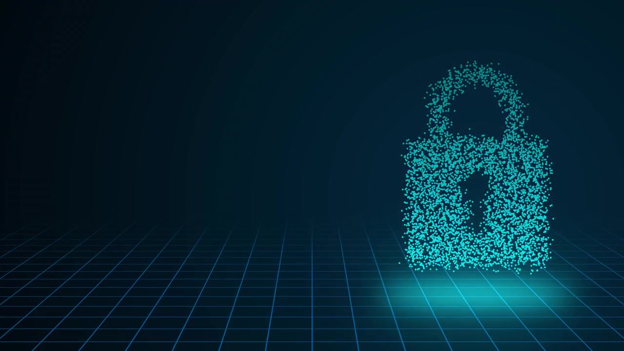 Digital Padlock Icon Forming from Glowing Particles