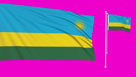 Green screen Rwanda two flags waving rwandan flagpole animation 3d chroma key