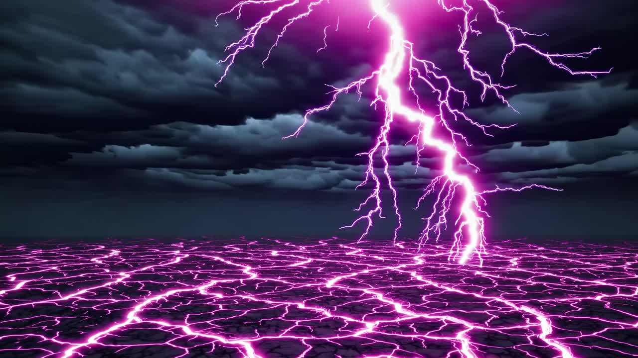 Pink Lightning Striking Cracked Earth