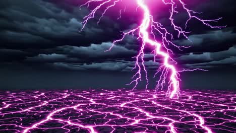 pink lightning striking cracked earth