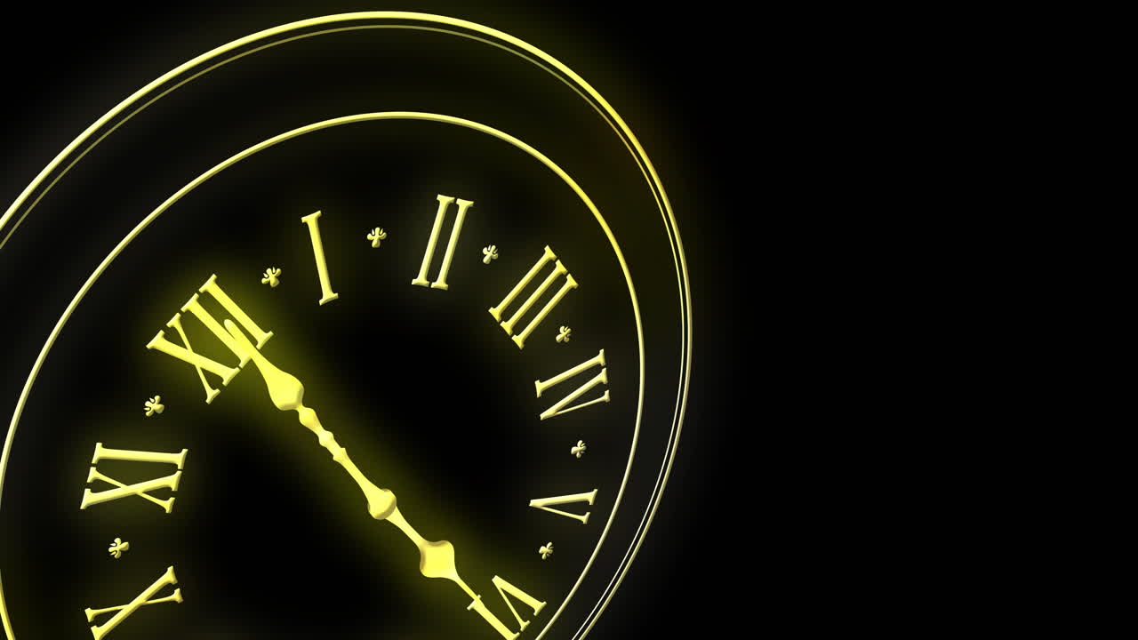 Animation of clock showing midnight on black background