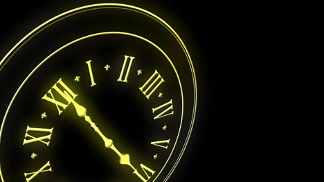 animación de un reloj que muestra la medianoche sobre un fondo negro