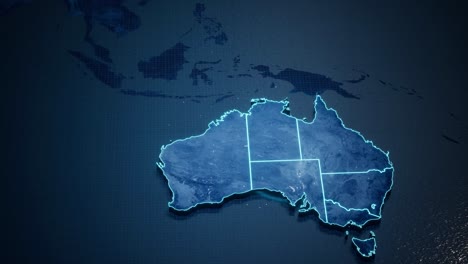 concepto futurista geométrico abstracto mapa 3d de australia con bordes como garabatos, estilo neón azul