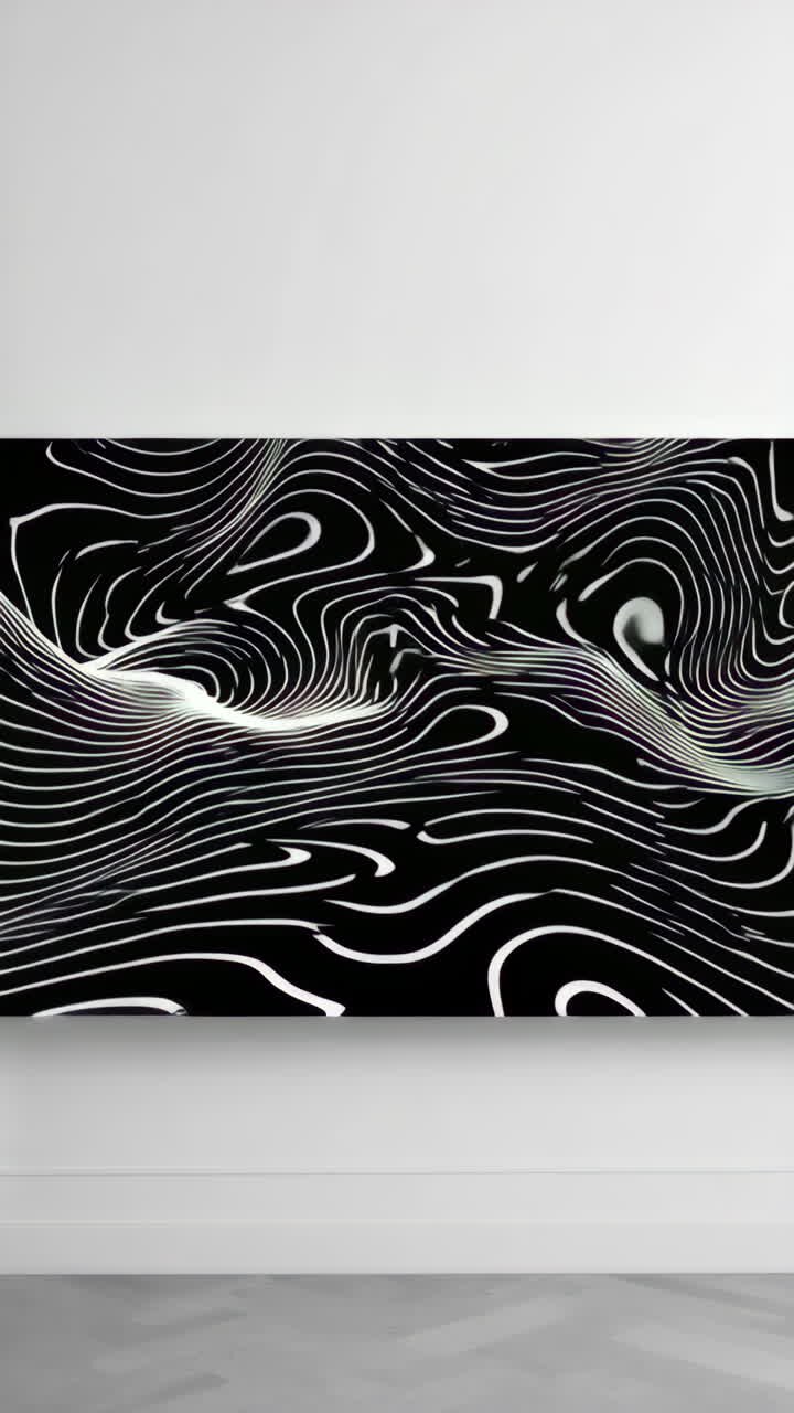 Dynamic Abstract Black and White Wavy Line Art