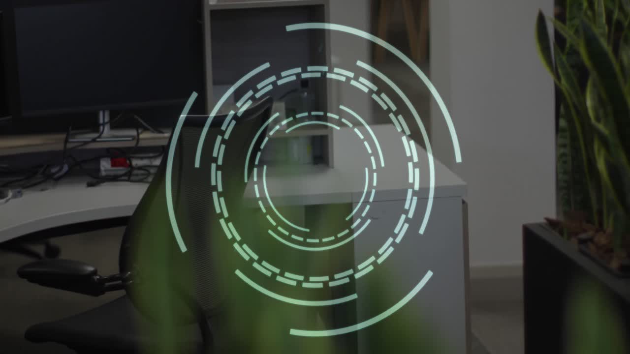 animación de escaneo de alcance sobre la oficina vacía.