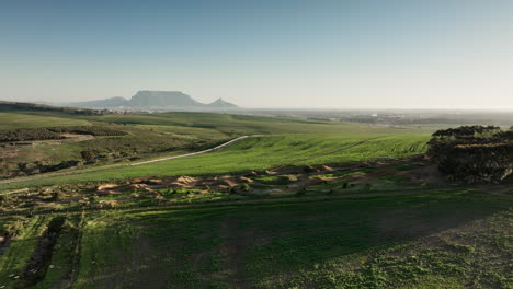 aerial view of mountain bike park with table mountain in background