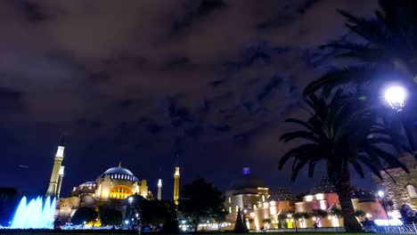 evening view of the hagia sophia in istanbul, turkey. time lapse. 4k