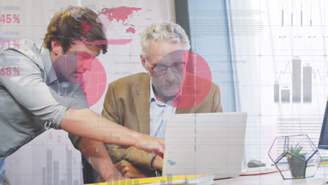 animation of financial data processing over diverse business people working at office