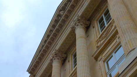 Old-Architecture-Of-Hotel-de-la-Marine-On-Place-de-la-Concorde-In-Paris,-France---low-angle,-close-up