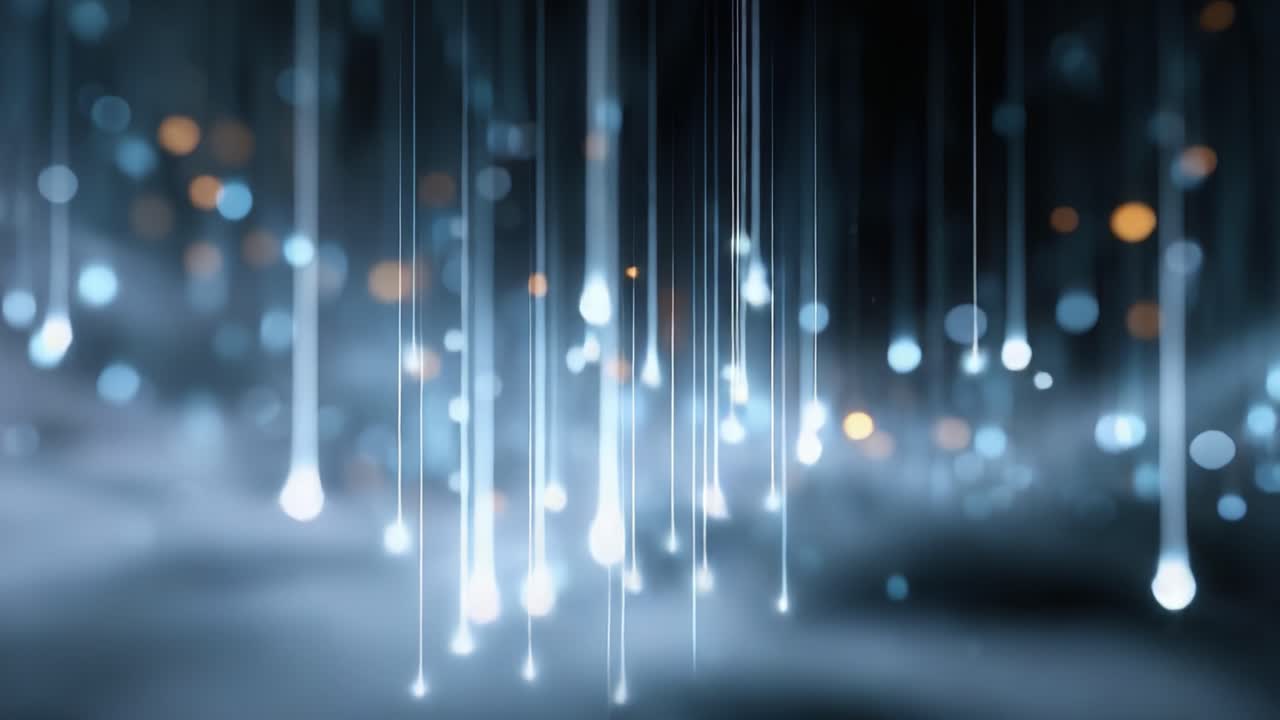 A mesmerizing display of hanging droplets against a blurred backdrop, creating an ethereal atmosphere filled with shimmering light and soft colors