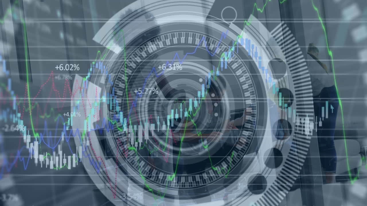 사무실에서 다양한 비즈니스 사람들에 대한 데이터 처리의 애니메이션