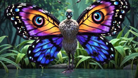 criatura de fantasía pájaro- mariposa en un bosque