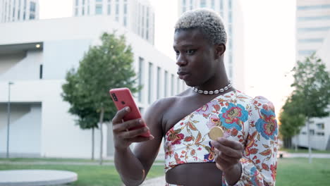 person with a phone looking surprised