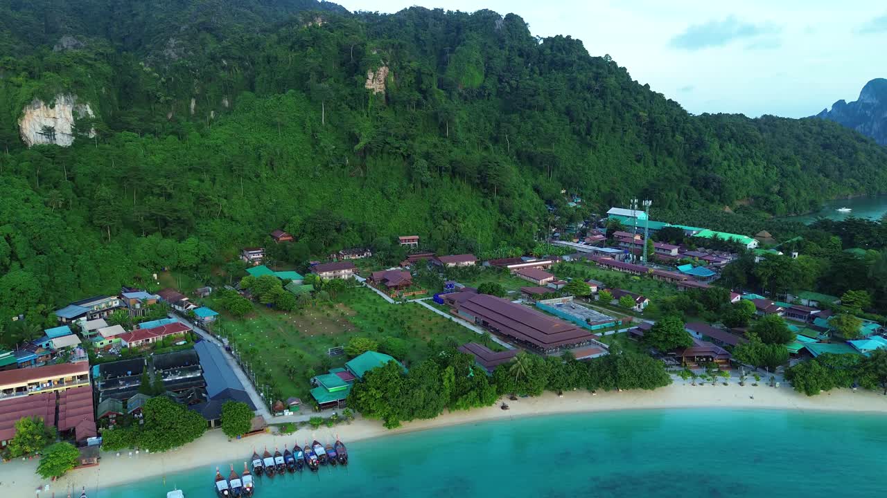 Phi Phi Islands Thailand calm beach Andaman Sea tropical paradise destination, aerial drone