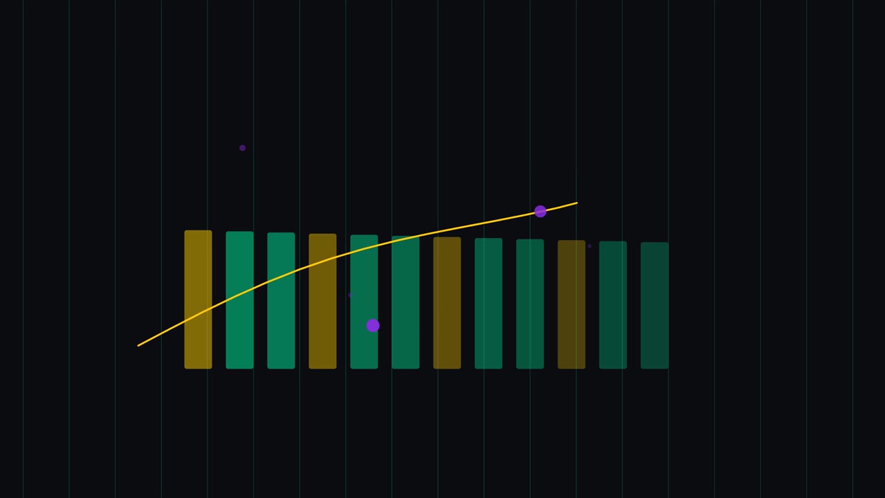 Grafica in movimento astratta con barre animate e linea di tendenza crescente