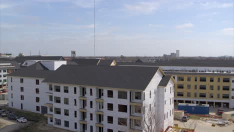 establishing drone shot of new housing construction in east houston, texas