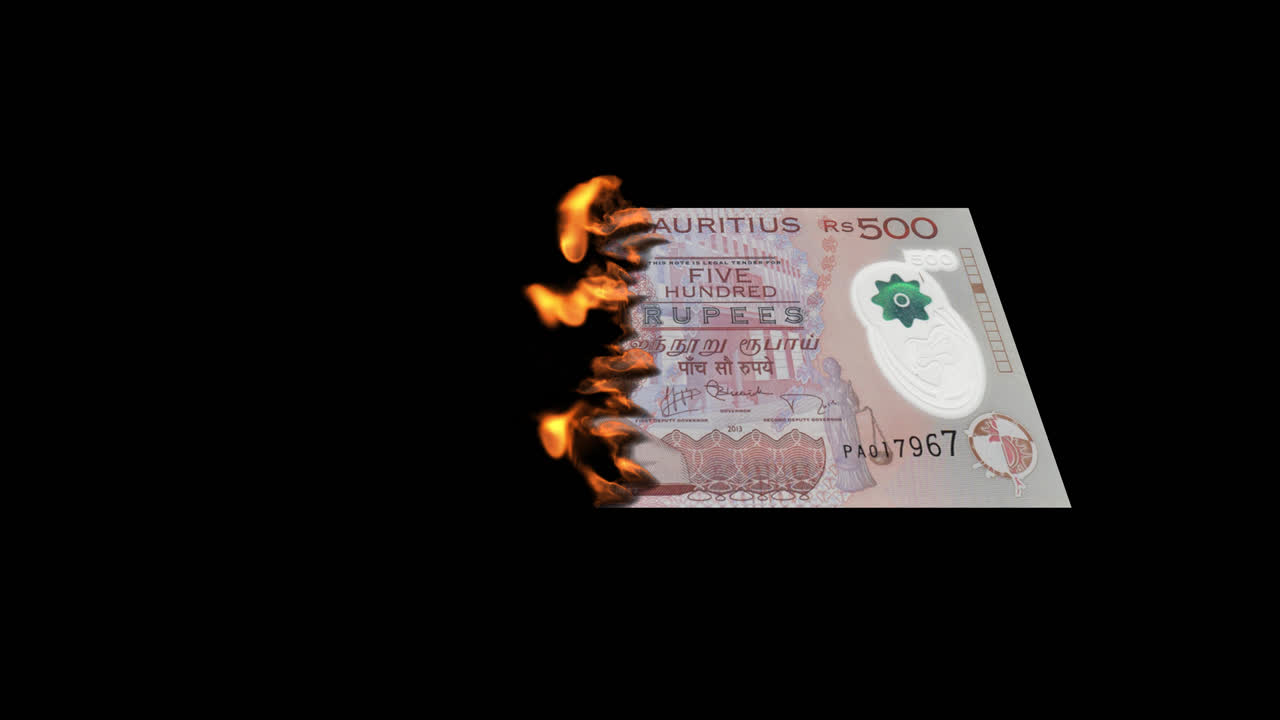 Burning Mauritius 500 Rupees Banknote