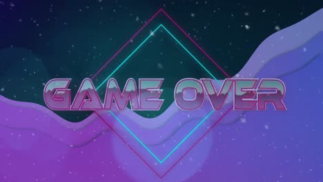 Animation-of-game-over-text-in-metallic-pink-letters-over-purple-wave