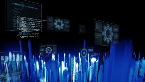 animation of futuristic digital interface with glowing blue data bars in school