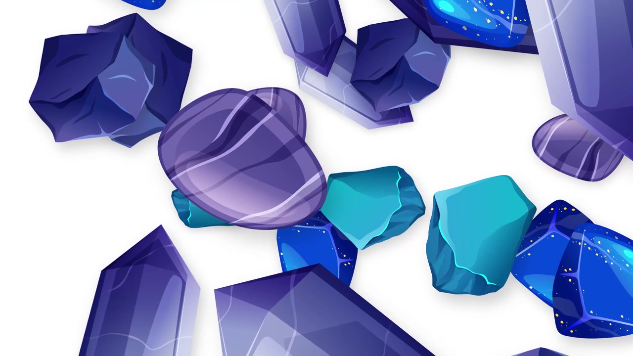 Animated Floating Blue and Purple Crystals on White Background