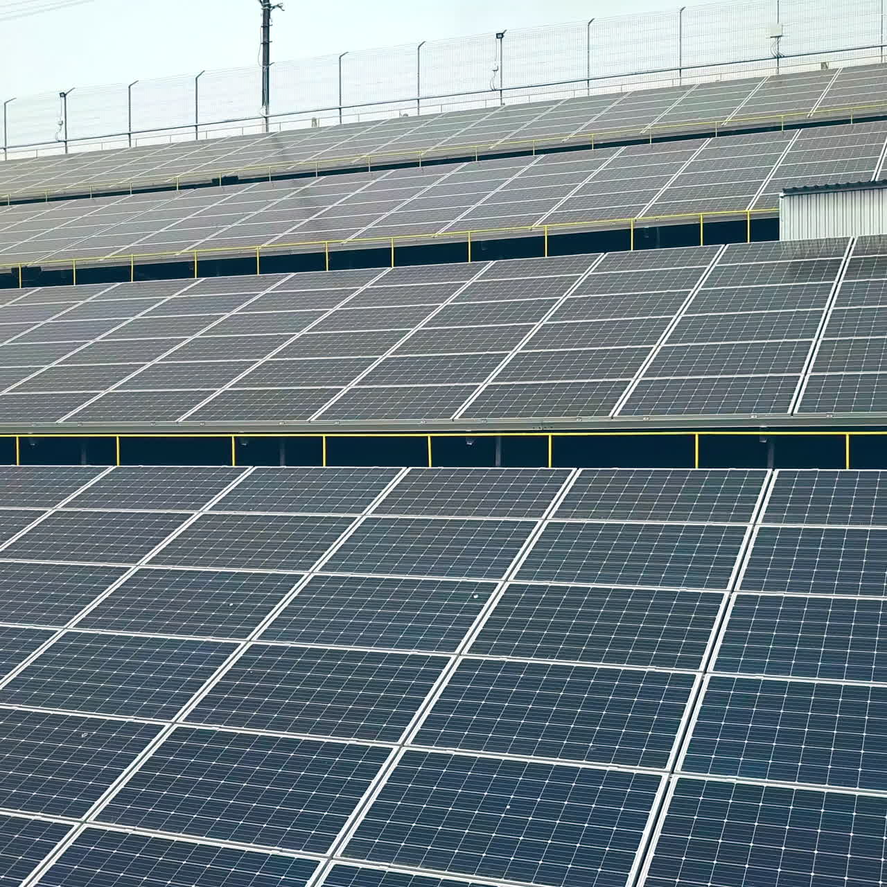 Solar energy farm. Power station. Blue solar panels. Source of ecological renewable energy.