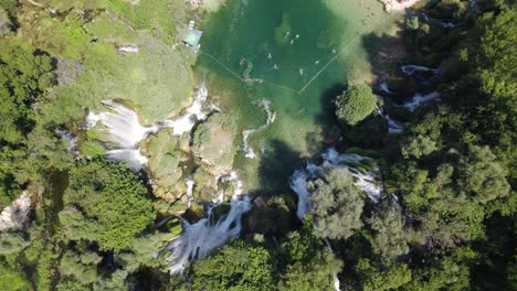 kravica waterfall from above in bosnia. aerial topview