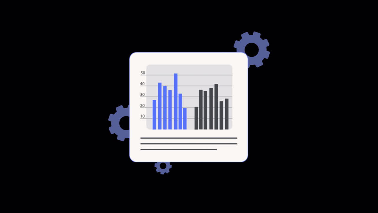 Animated Bar Chart with Rotating Gears for Data Analysis