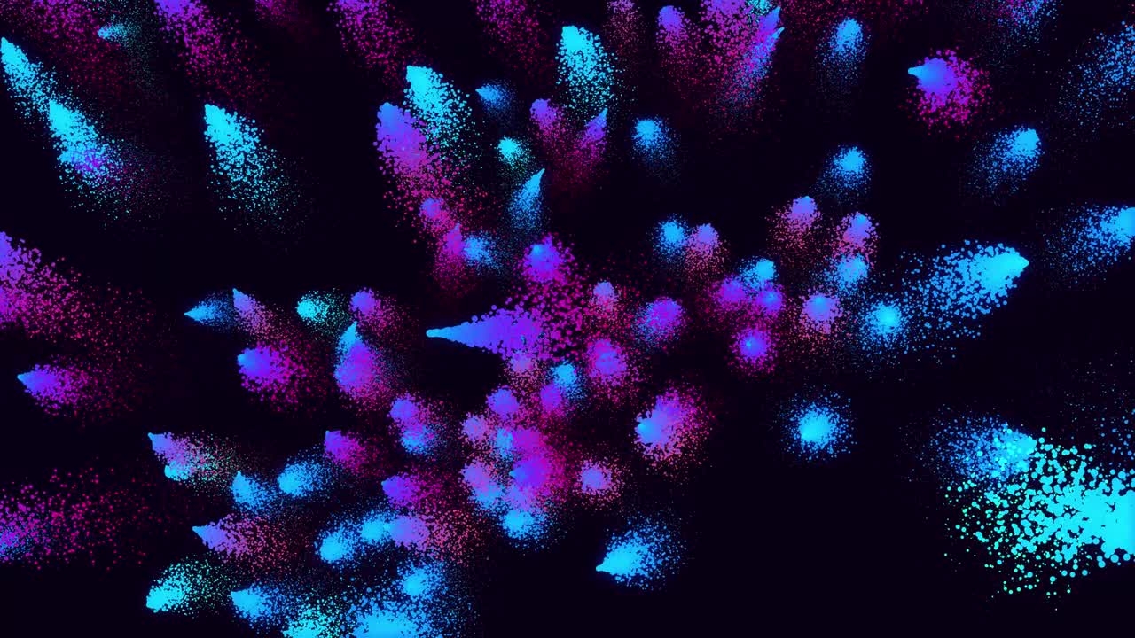 Magic particles form beatuful trails. Swirl structure 3d render abstract colorful explosion with luma matte like alpha channel. Blue purple color explosion.