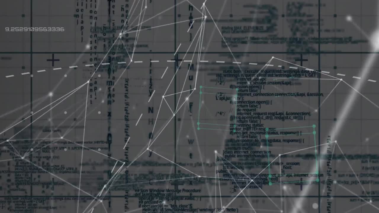 animación de la red de conexiones con iconos sobre el procesamiento de datos