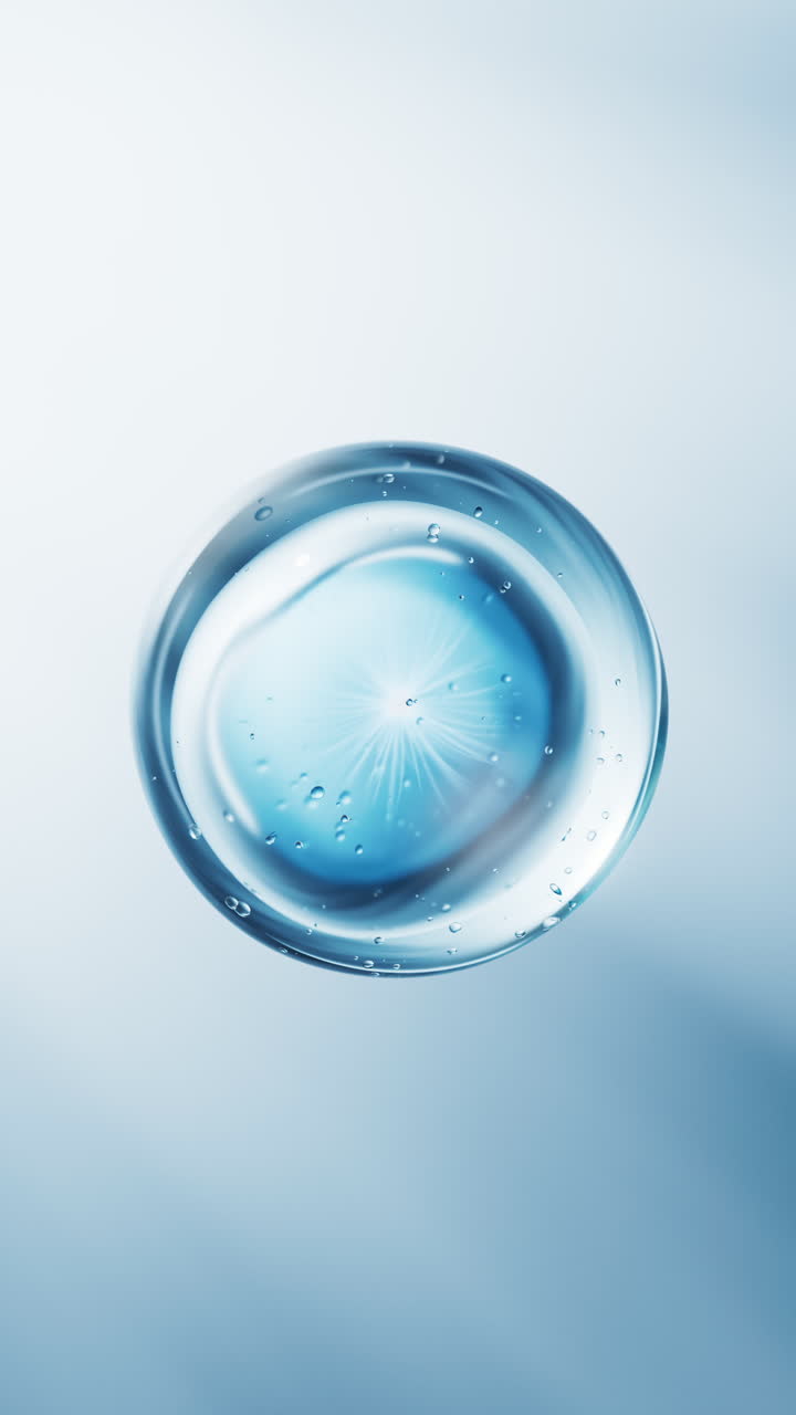 Sfondo con bolle di acqua liquida blu, rendering in 3D