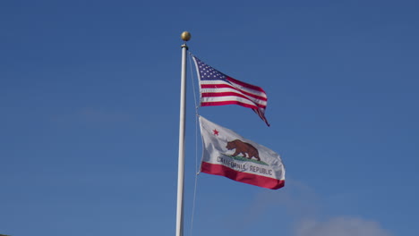 california republic flag and us flag waving with the wind