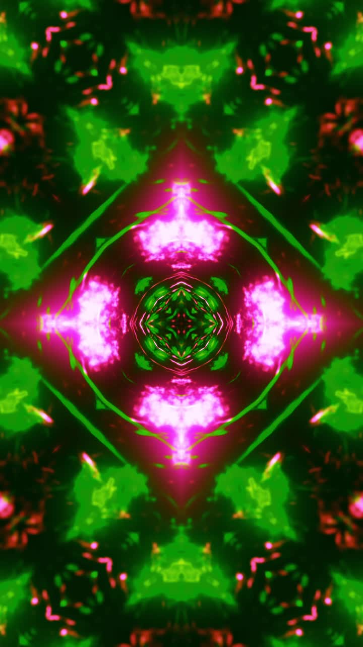 Motivo astratto verde e rosa. Kaleidoscope VJ loop Verticale