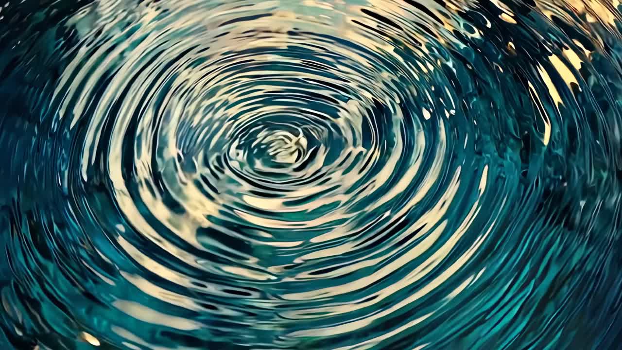 Aerial view of rippling water, creating concentric circles. The video captures the serene, abstract