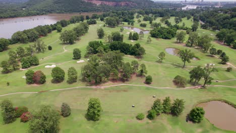 aerial video of the rebsamen park golf course in little rock, arkansas. camera pans left to right
