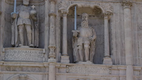 arco santa maria city gate in burgos, spain, medium shot pan left