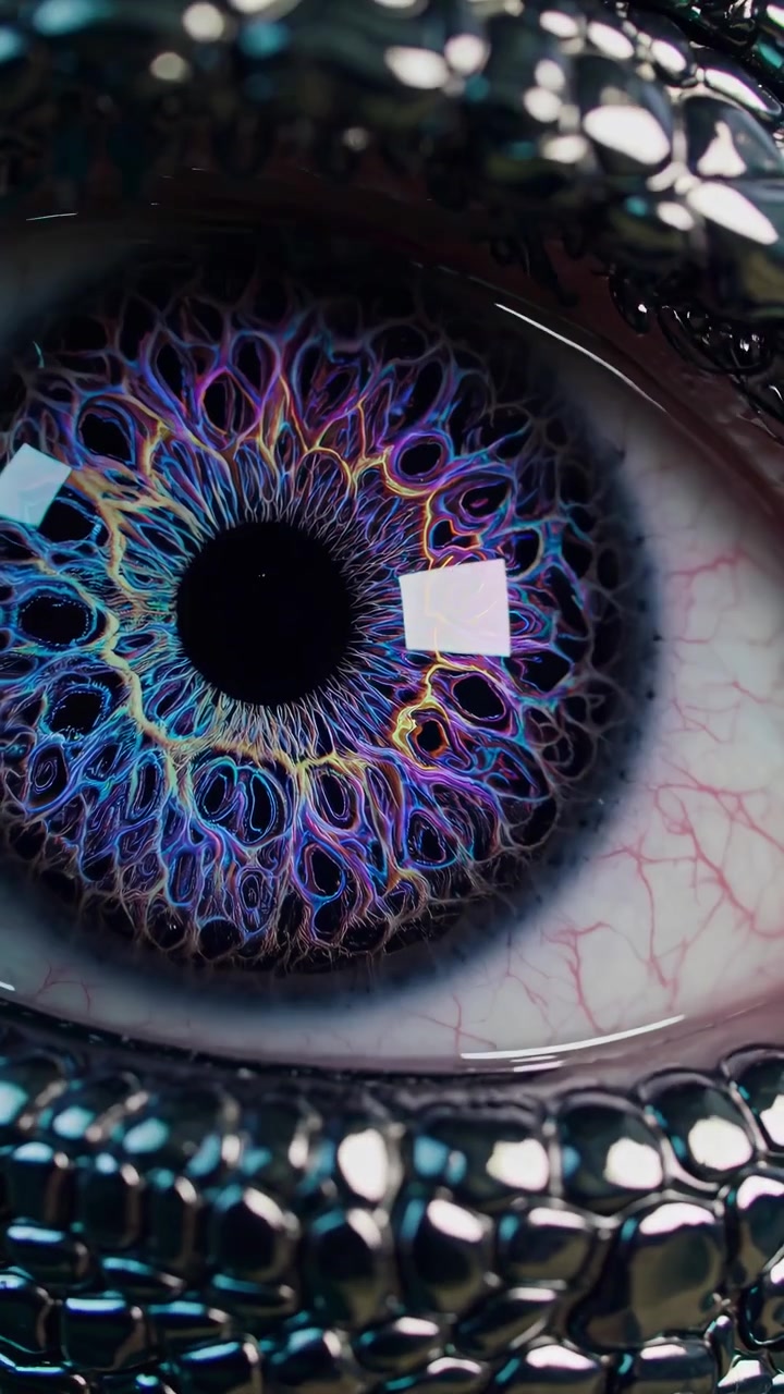 Close-up of a Mystical Dragon Eye with Intricate Colorful Iris