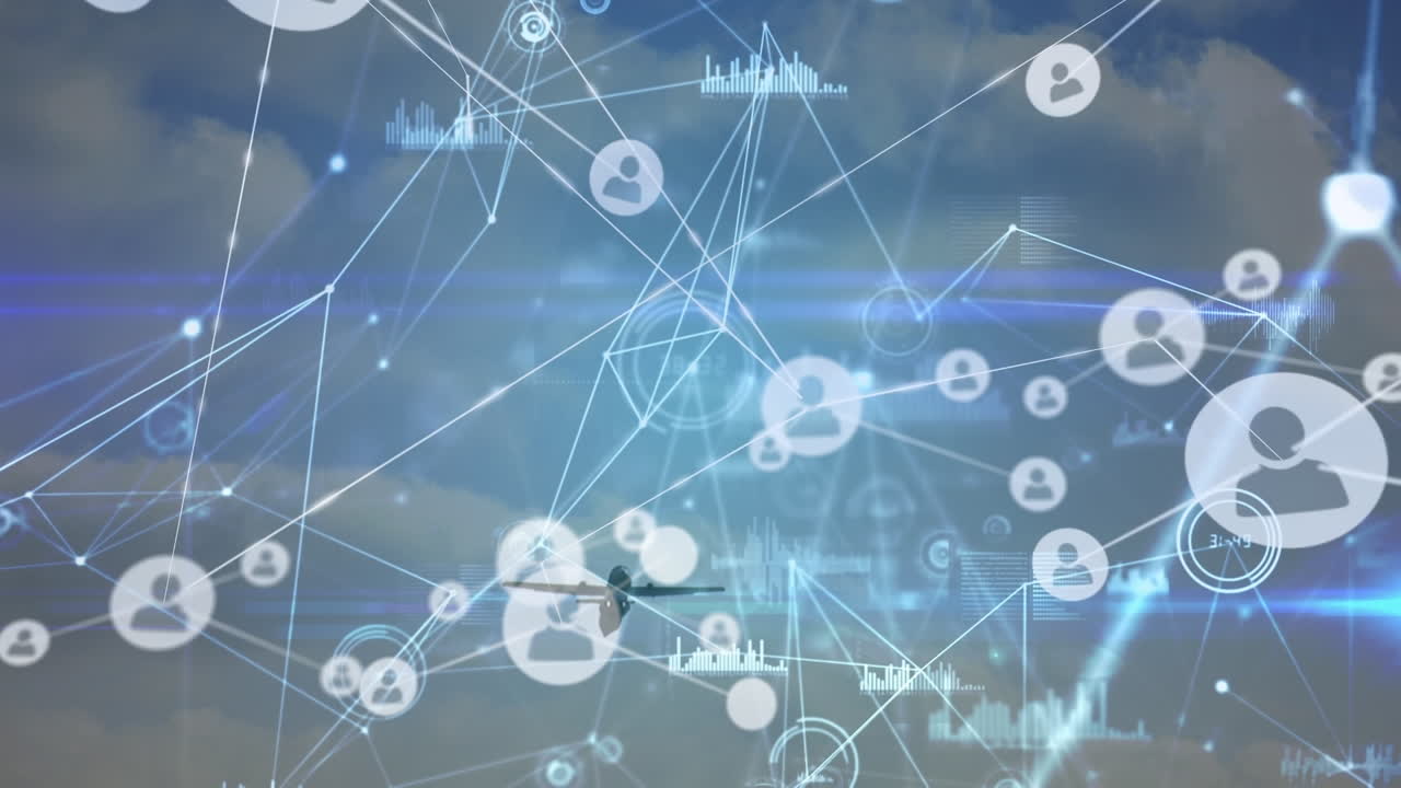 평면 위의 아이콘으로 연결 네트워크의 애니메이션