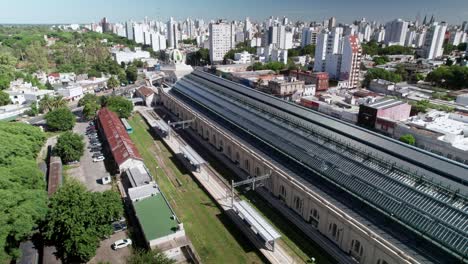 aerial over railway terminal station in la plata city, buenos aires