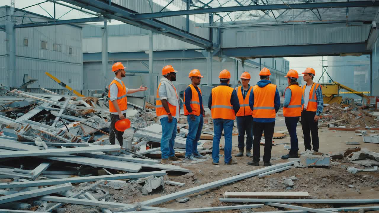 un grupo de trabajadores de la construcción en un sitio de construcción