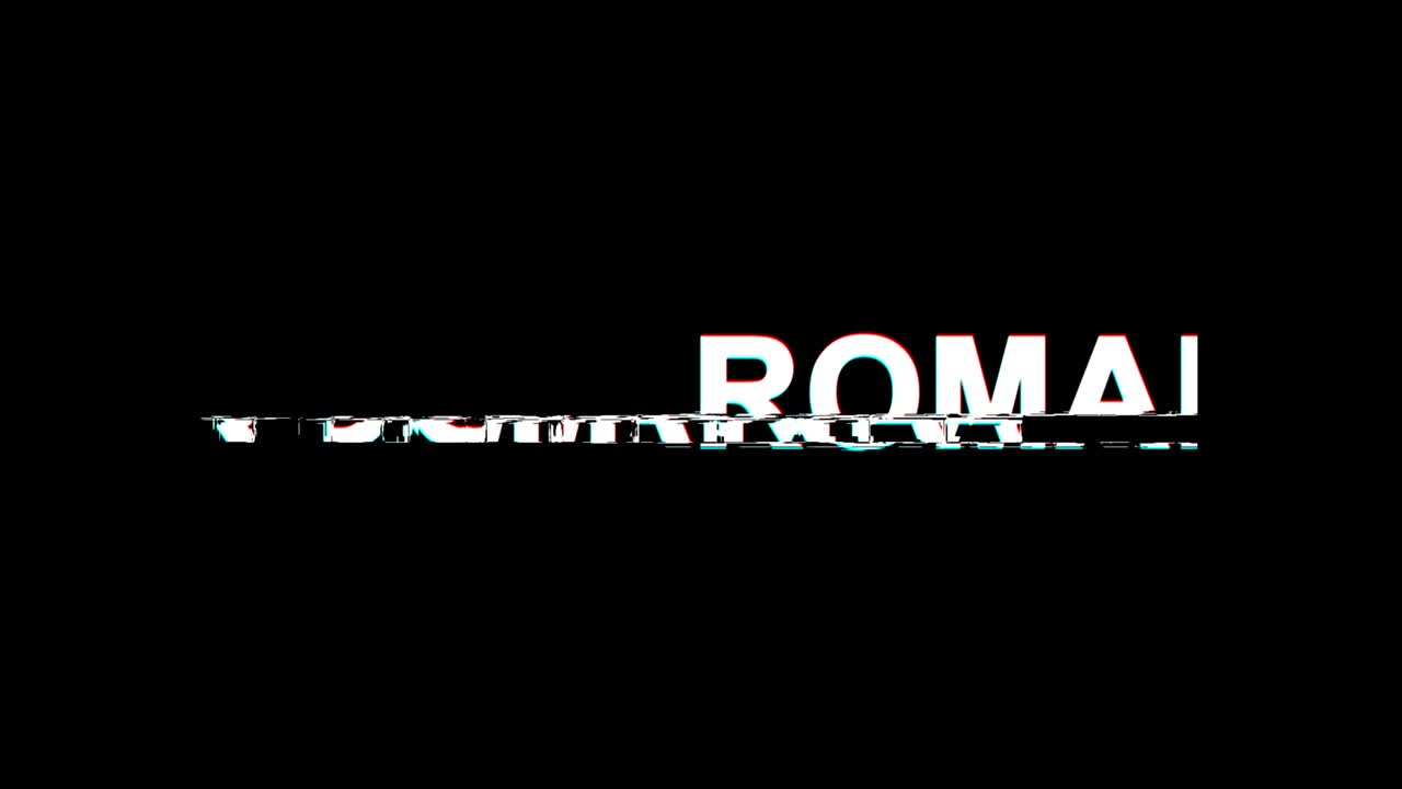 ROMANIA Teks Efek Glitch Distorsi TV Digital Animasi Loop 4K