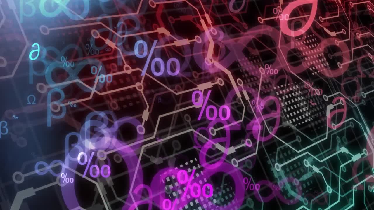 animación del procesamiento de datos de neón en una placa de circuitos informáticos.