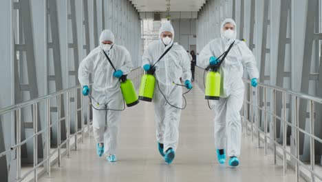 medical personnel disinfects a corridor