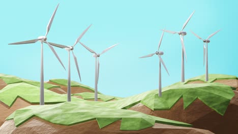 animación turbinas eólicas en la isla baja poli