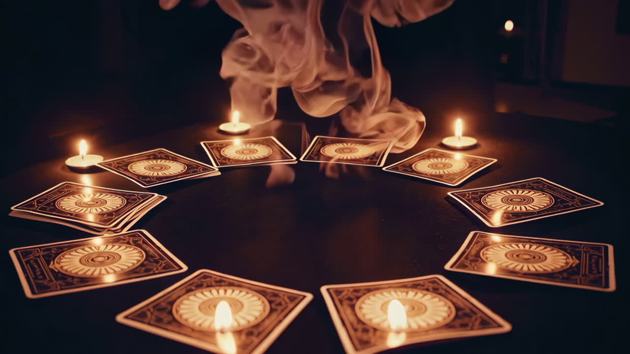Tarot Cards Reading with Candles and Smoke