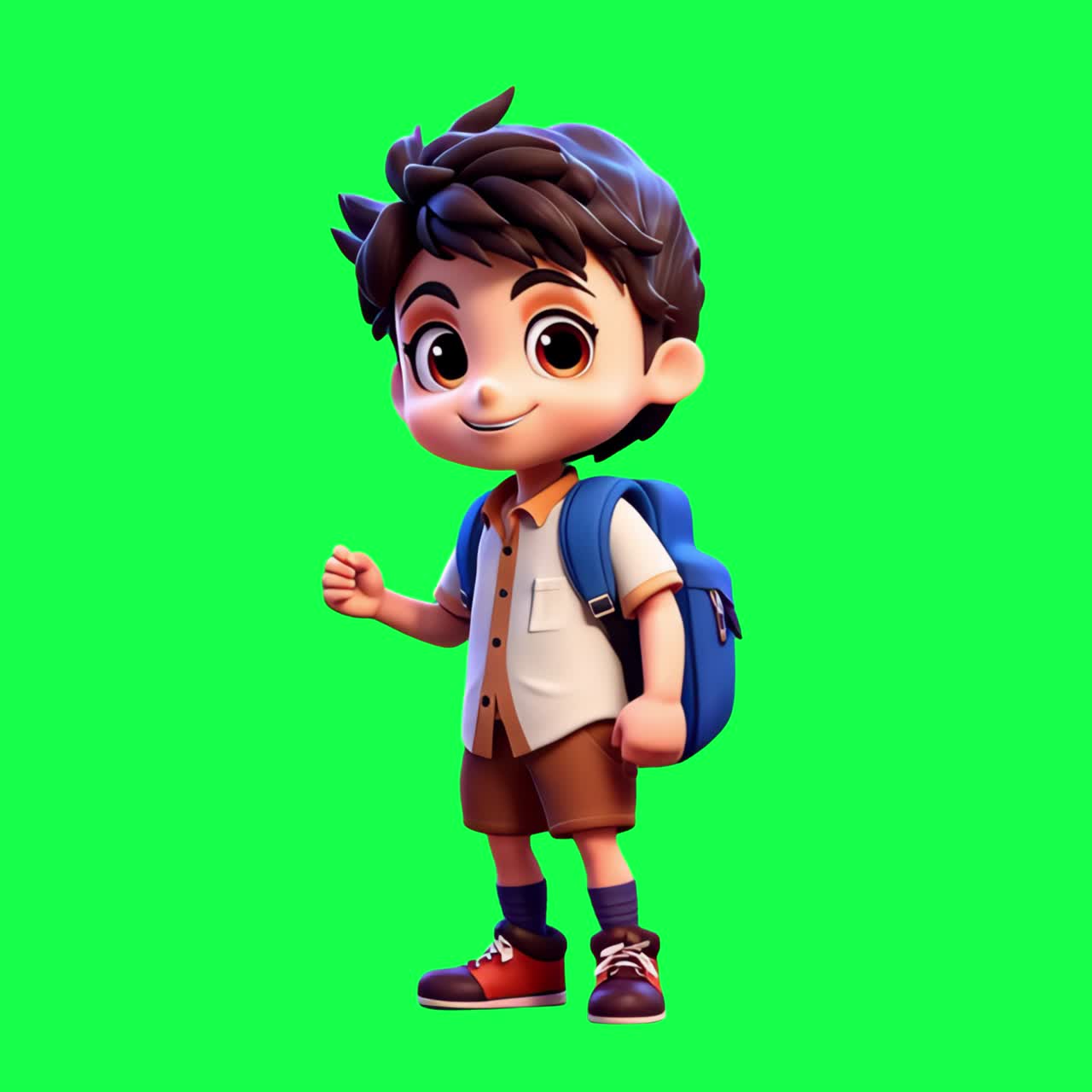 Cheerful cartoon schoolboy character animation, transparent 4K video, green screen