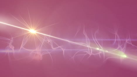 animation of light trails over shapes on purple background