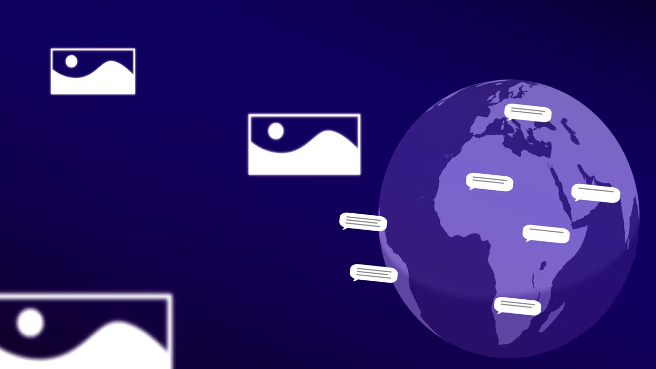 Animation of globe over digital ai landscape icons
